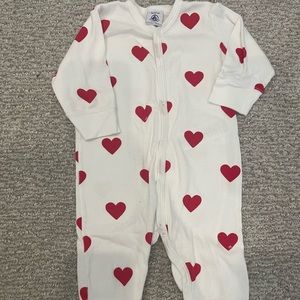 Petit Bateau play suit, hearts, 6 months baby, unisex, gender neutral